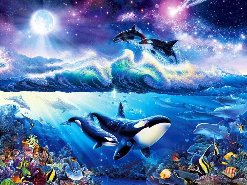 ダイヤモンド絵画額入り完成品イルカクロスステッチ海